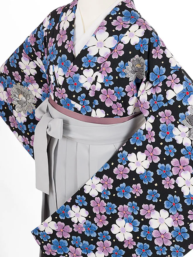小学生卒業式女袴 黒 牡丹桜 モダン 0246