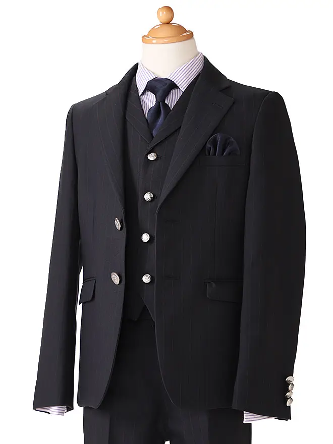 [男児スーツ]長ズボン/ブラックｽﾄﾗｲﾌﾟ/無地ネクタイ0005 160