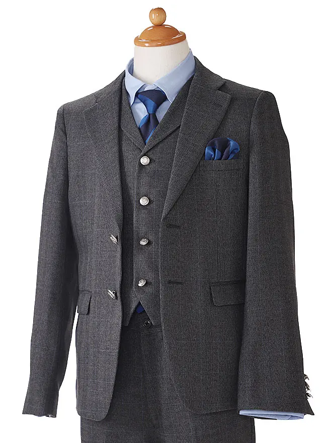 [男児スーツ]長ズボン/グレー×サックス/チェック柄ネクタイ0013 150