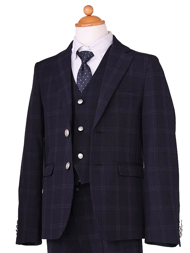 [男児ｽｰﾂ]長ｽﾞﾎﾞﾝ/ﾈｲﾋﾞｰﾁｪｯｸ/水玉ﾈｸﾀｲ 0019 140