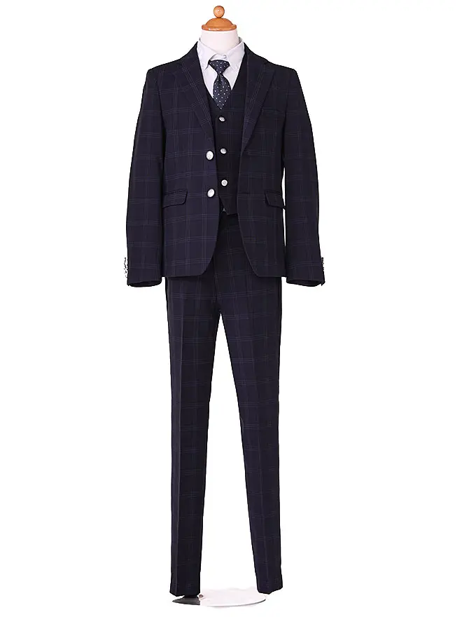 [男児ｽｰﾂ]長ｽﾞﾎﾞﾝ/ﾈｲﾋﾞｰﾁｪｯｸ/水玉ﾈｸﾀｲ 0019 140