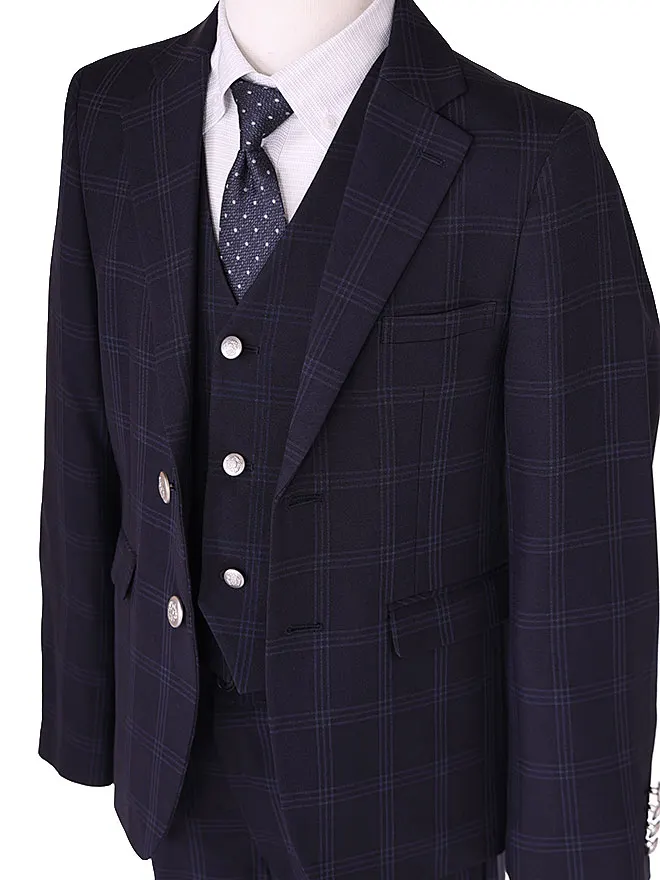 [男児ｽｰﾂ]長ｽﾞﾎﾞﾝ/ﾈｲﾋﾞｰﾁｪｯｸ/水玉ﾈｸﾀｲ 0019 140