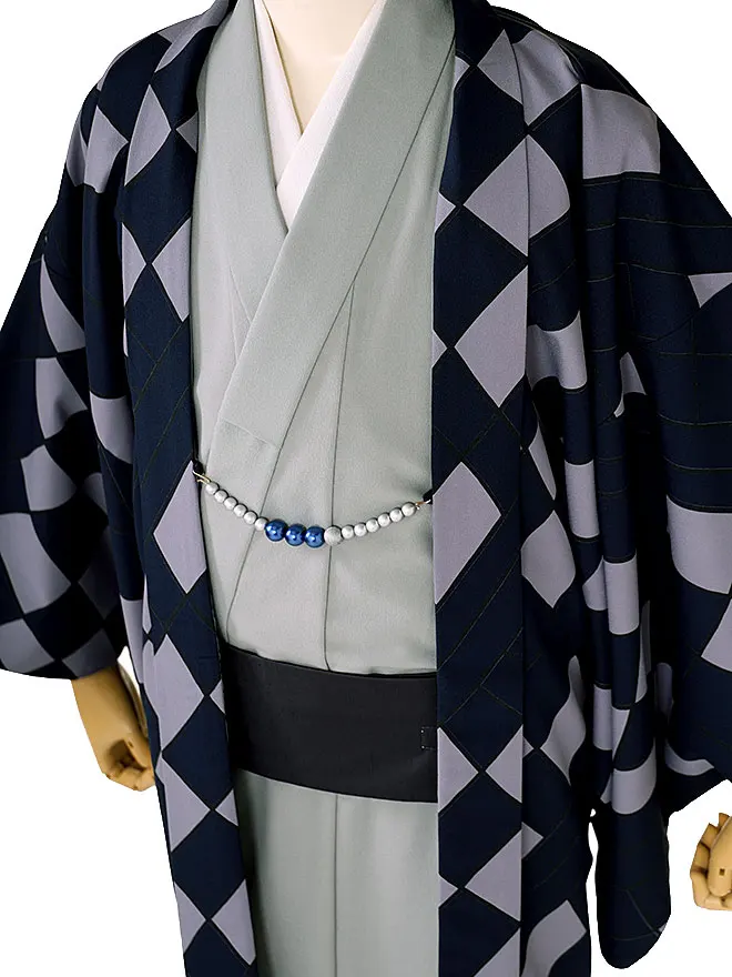 男きもの 羽織着物 グレー×紺 61
