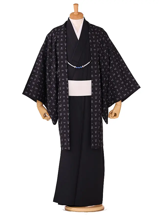 男きもの 羽織着物 黒 スカル 63