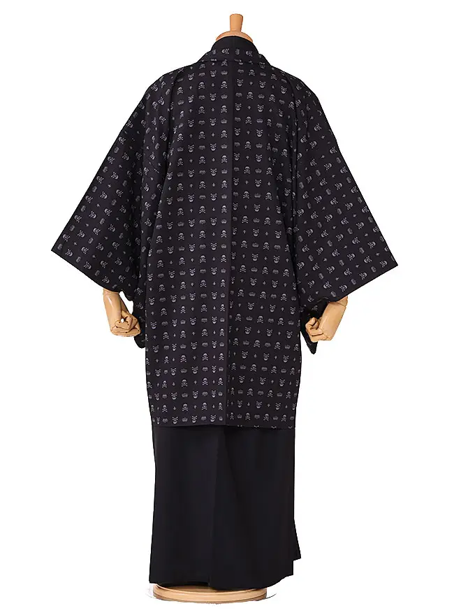 男きもの 羽織着物 黒 スカル 63