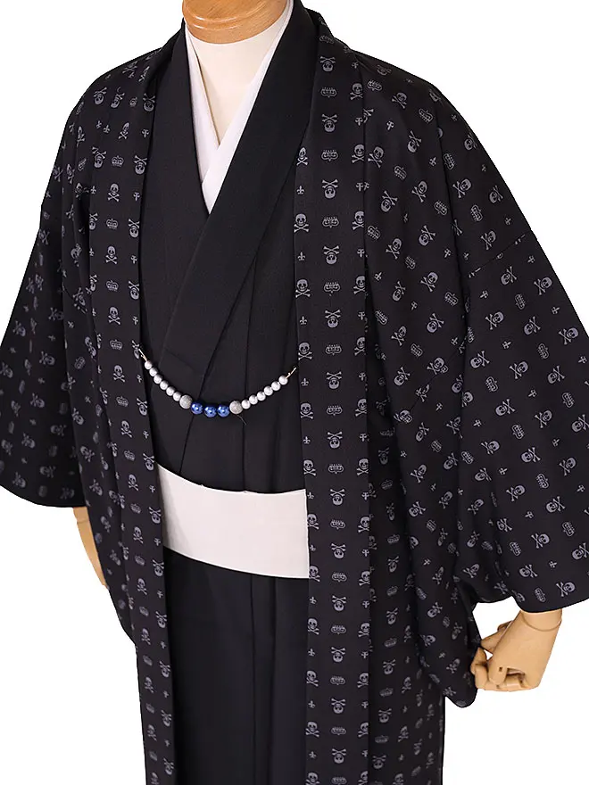 男きもの 羽織着物 黒 スカル 63