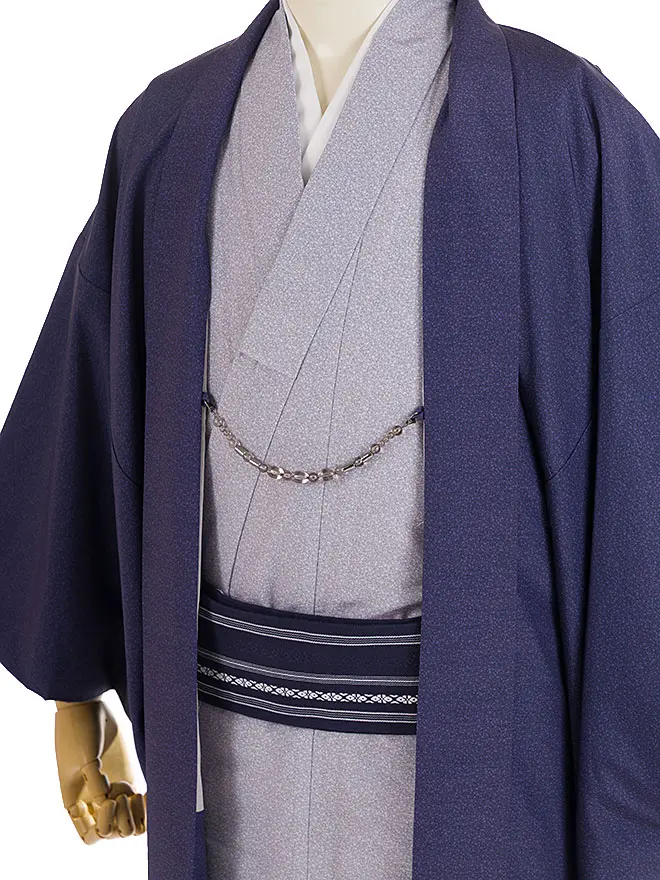 男きもの 羽織着物 青×グレー 87