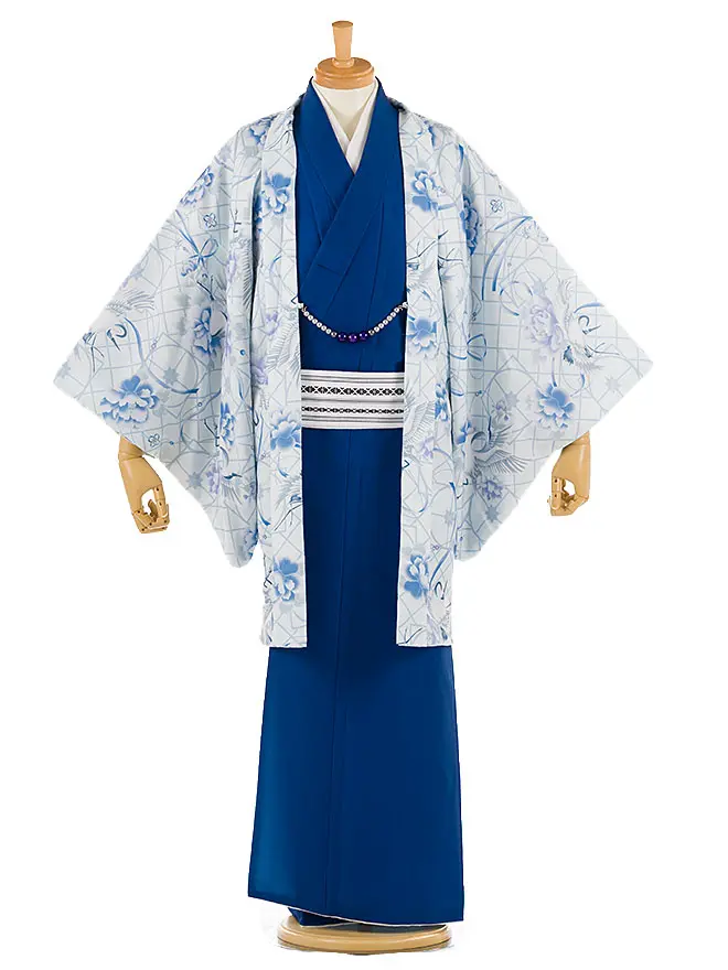 KAGURA 男きもの 羽織着物 水色 0089