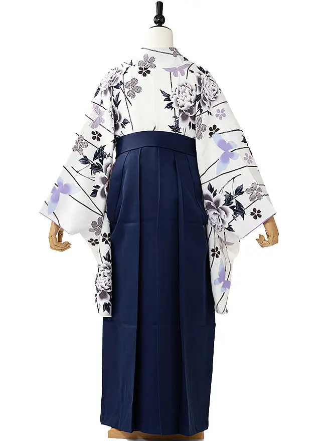 卒業式袴ﾚﾝﾀﾙ 教員向け 華に蝶 白 0037