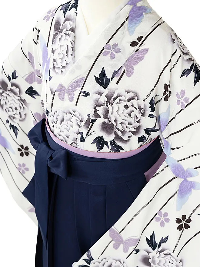 卒業式袴ﾚﾝﾀﾙ 教員向け 華に蝶 白 0037