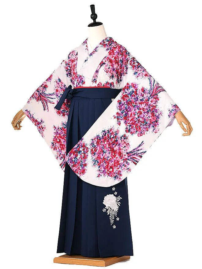 小学生卒業式かんたん袴(女の子) 白地jillstuartネイビー牡丹 004