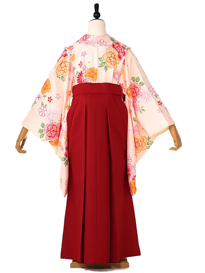 小学生卒業式かんたん袴(女の子) 黄菊牡丹 エンジ牡丹 010