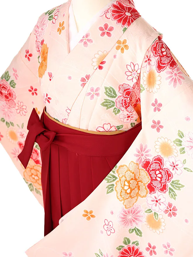 小学生卒業式かんたん袴(女の子) 黄菊牡丹 エンジ牡丹 010