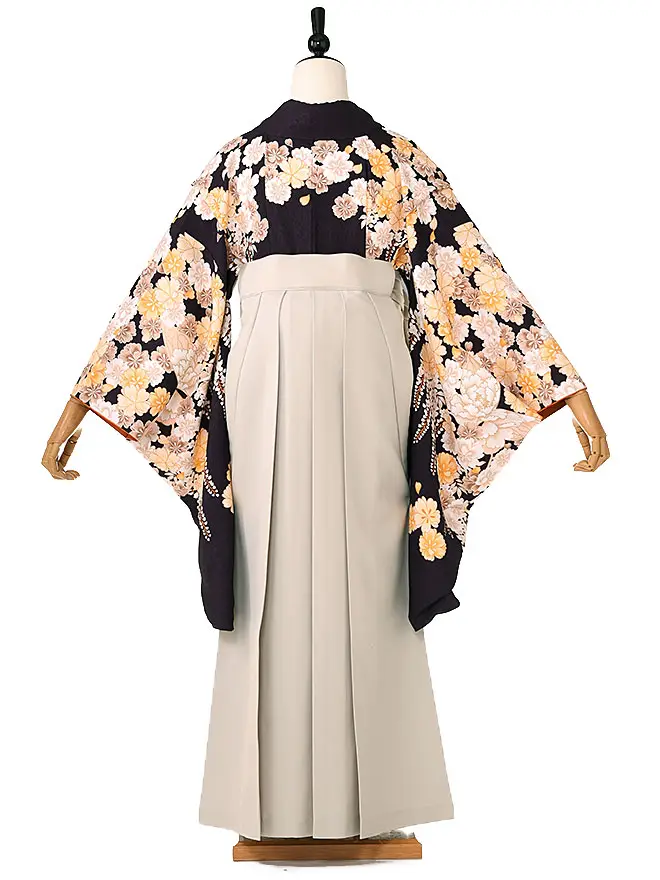 小学生卒業式かんたん袴(女の子) 紫地NICOLE ベージュ牡丹 012