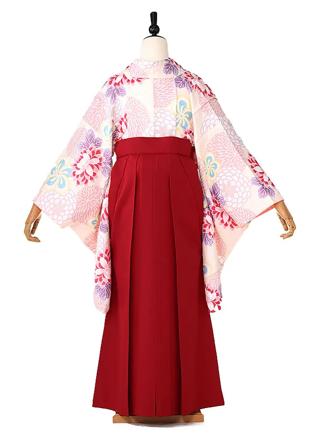 小学生卒業式かんたん袴(女の子) 黄菊牡丹 エンジ牡丹 018