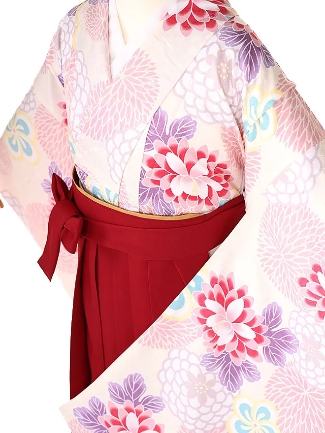 小学生卒業式かんたん袴(女の子) 黄菊牡丹 エンジ牡丹 018