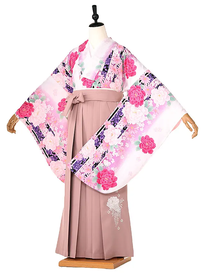 小学生 卒業式 かんたん袴(女の子) 白 牡丹 029