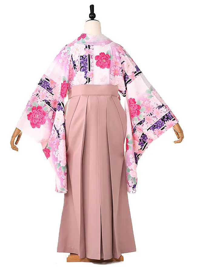 小学生 卒業式 かんたん袴(女の子) 白 牡丹 029