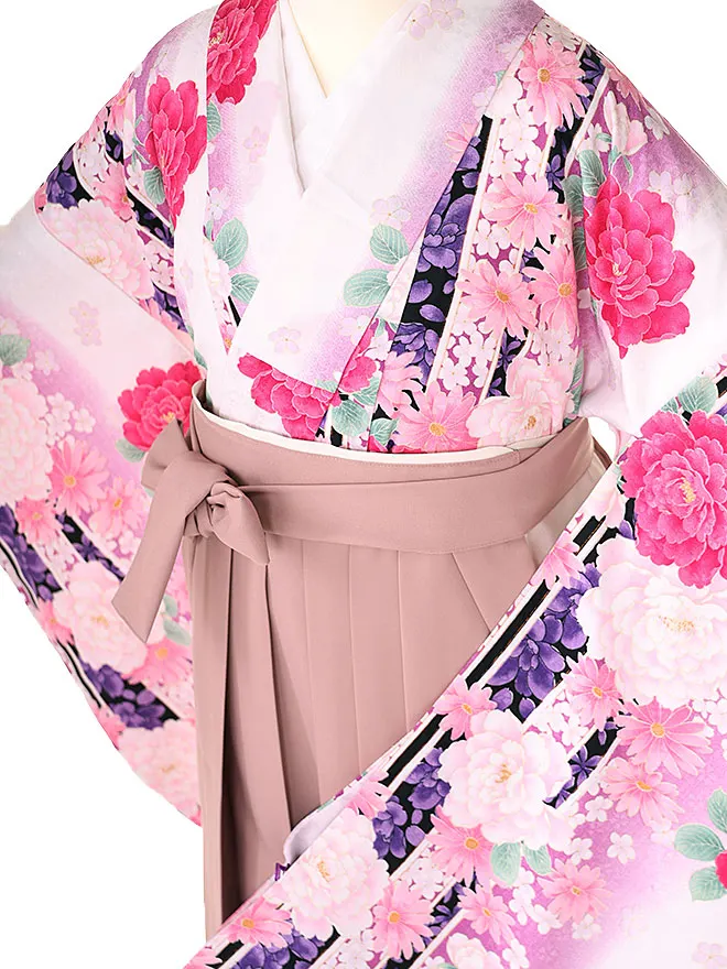 小学生 卒業式 かんたん袴(女の子) 白 牡丹 029