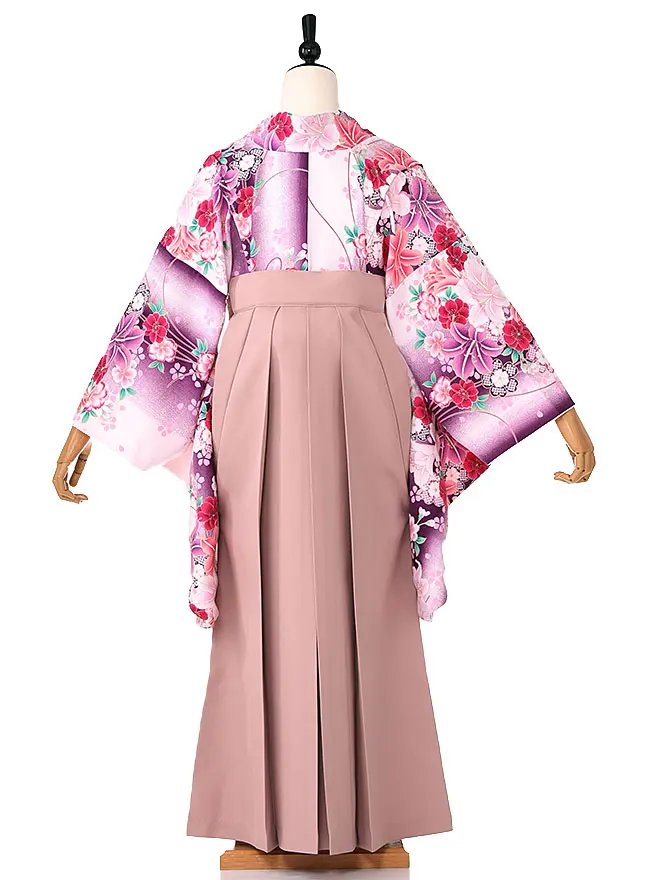 小学生 卒業式 かんたん袴(女の子) 白 紫 百合 030