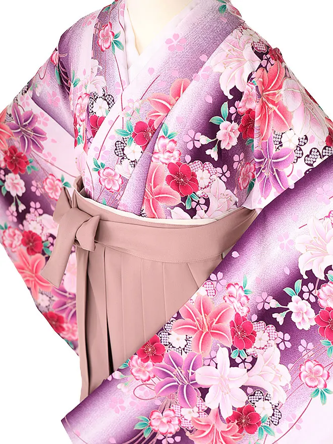 小学生 卒業式 かんたん袴(女の子) 白 紫 百合 030