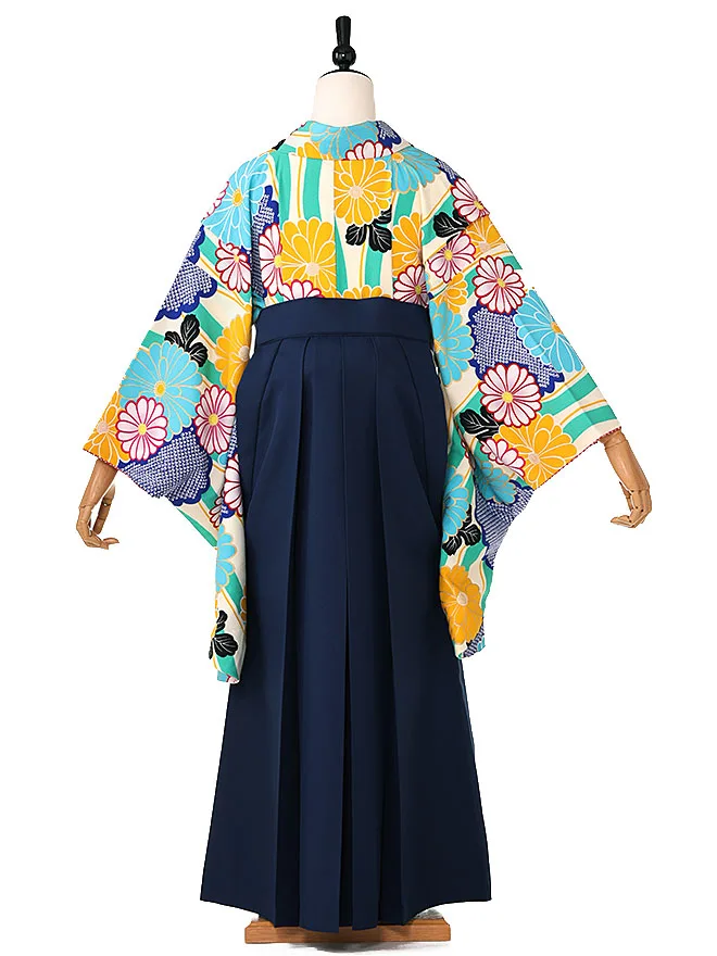 小学生 卒業式 かんたん袴(女の子) 青緑 菊 031