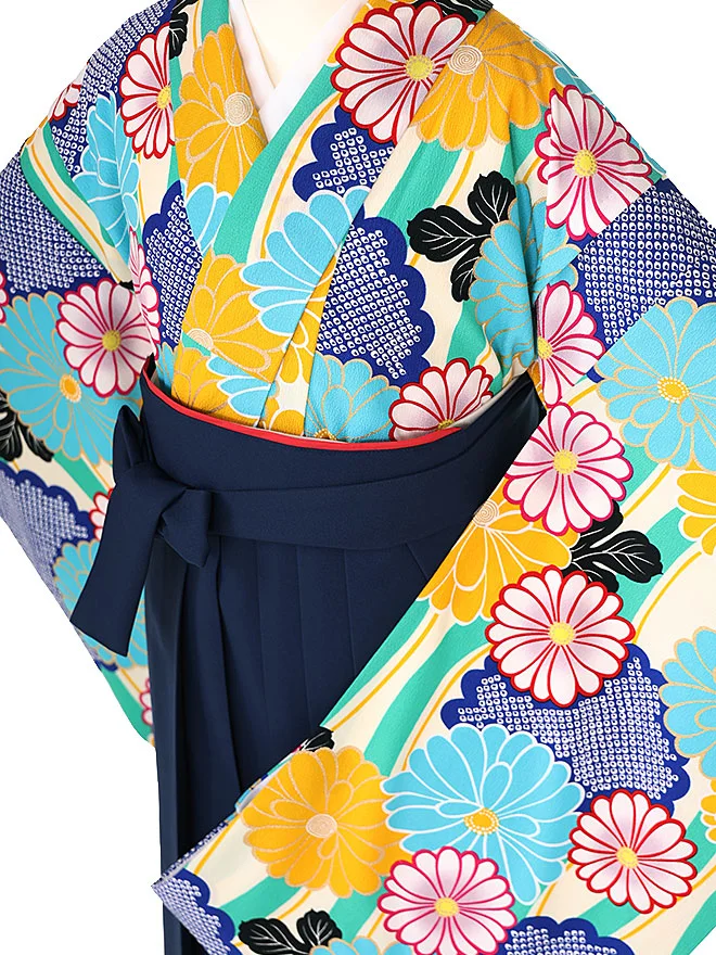 小学生 卒業式 かんたん袴(女の子) 青緑 菊 031