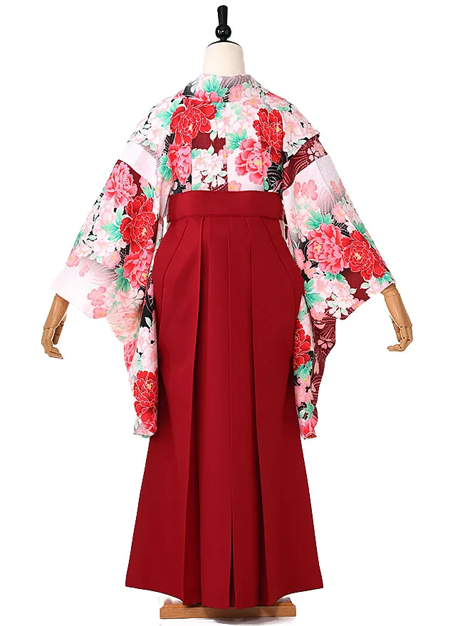 小学生 卒業式 かんたん袴(女の子) 白 牡丹 032