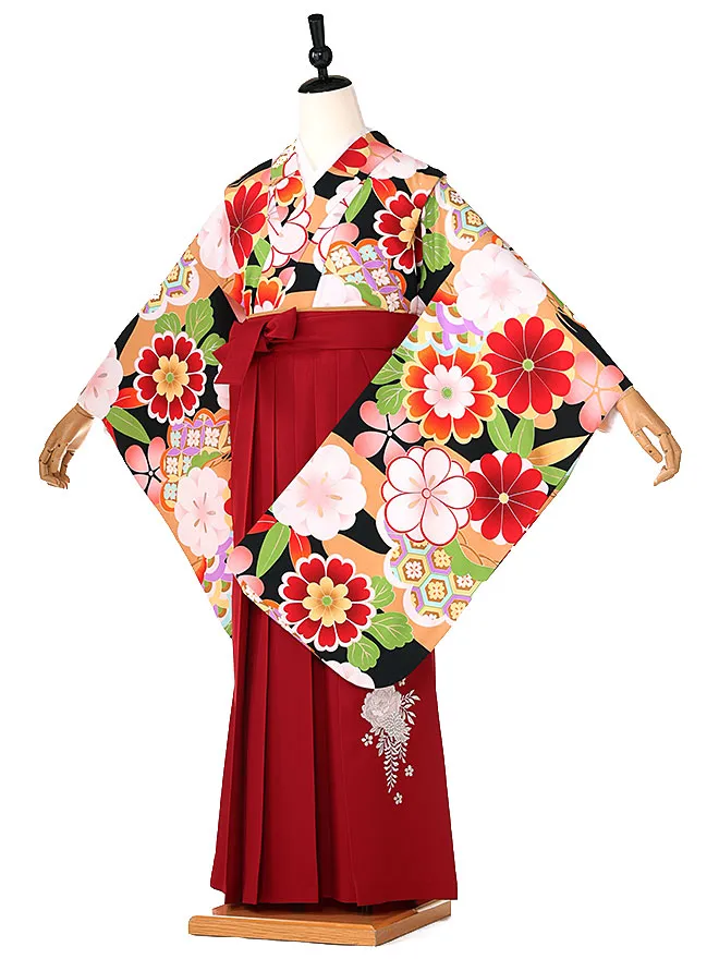 小学生 卒業式 かんたん袴(女の子) 黒 桜牡丹 033