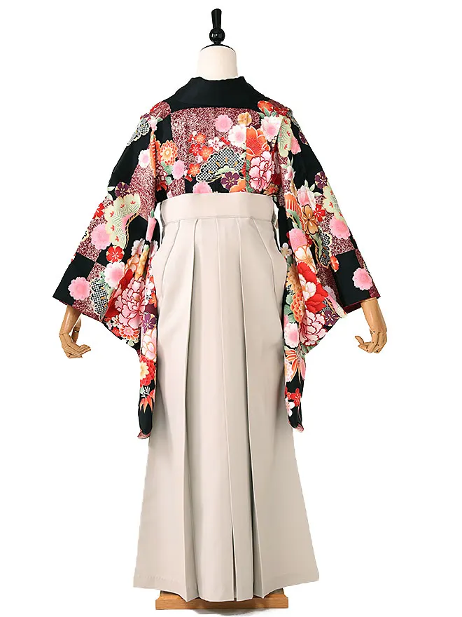 小学生 卒業式 かんたん袴(女の子) 黒 桜牡丹 034