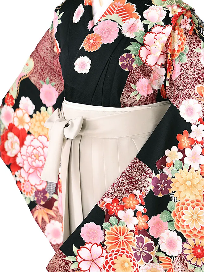 小学生 卒業式 かんたん袴(女の子) 黒 桜牡丹 034