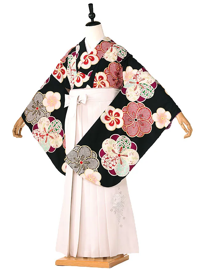 小学生 卒業式 かんたん袴(女の子) 黒 ねじり梅 035