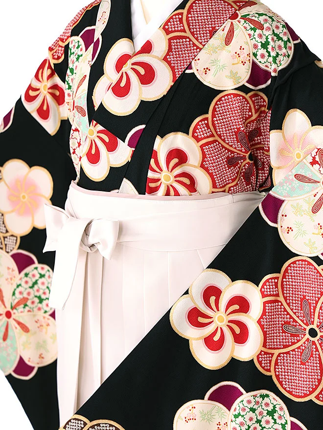 小学生 卒業式 かんたん袴(女の子) 黒 ねじり梅 035