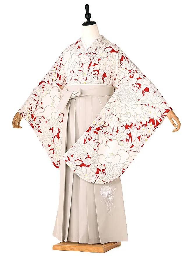 小学生 卒業式 かんたん袴(女の子) 赤 乱菊牡丹 037