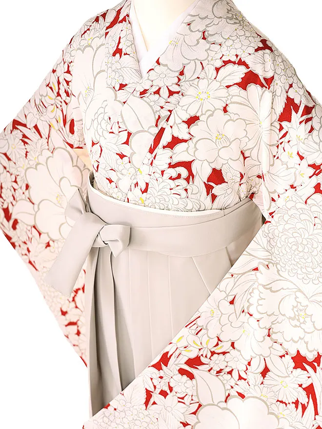 小学生 卒業式 かんたん袴(女の子) 赤 乱菊牡丹 037