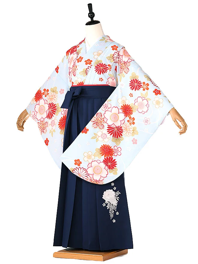 小学生 卒業式 かんたん袴(女の子)水色 桜菊 039