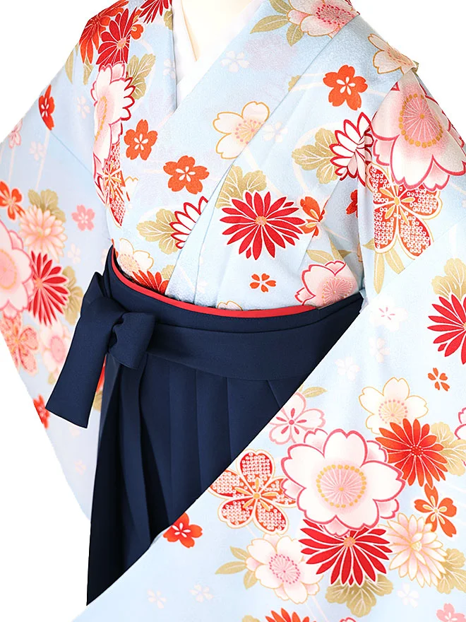 小学生 卒業式 かんたん袴(女の子)水色 桜菊 039
