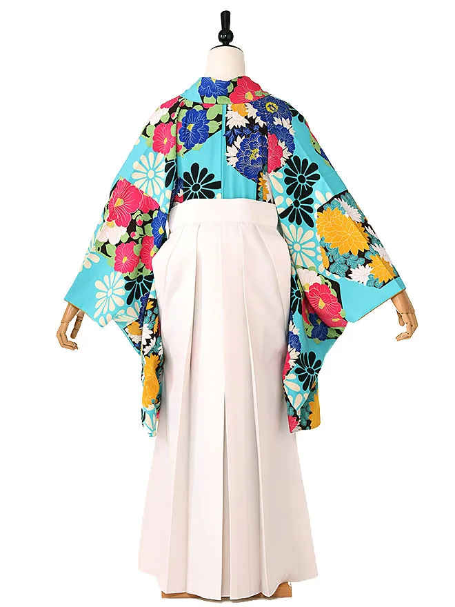 小学生 卒業式 かんたん袴(女の子)青緑 椿牡丹 043