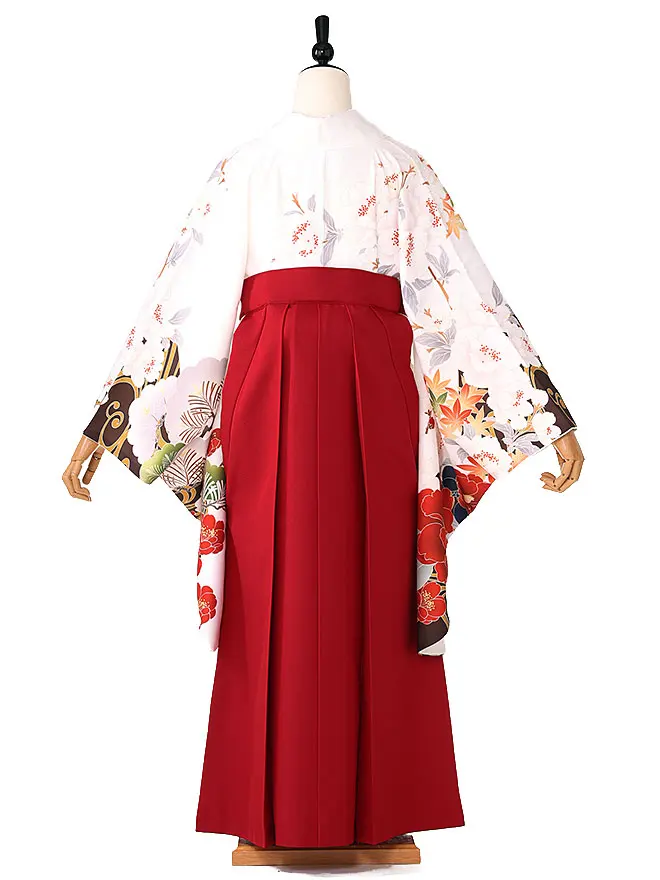 小学生卒業式かんたん袴(女の子) 白地 古典椿 044