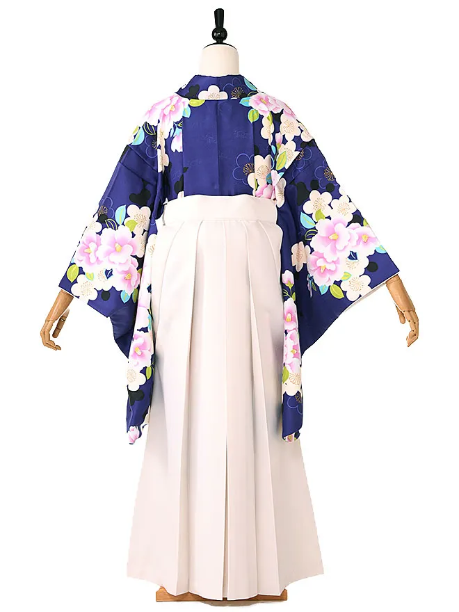 小学生卒業式かんたん袴(女の子) 青地 椿桜 045