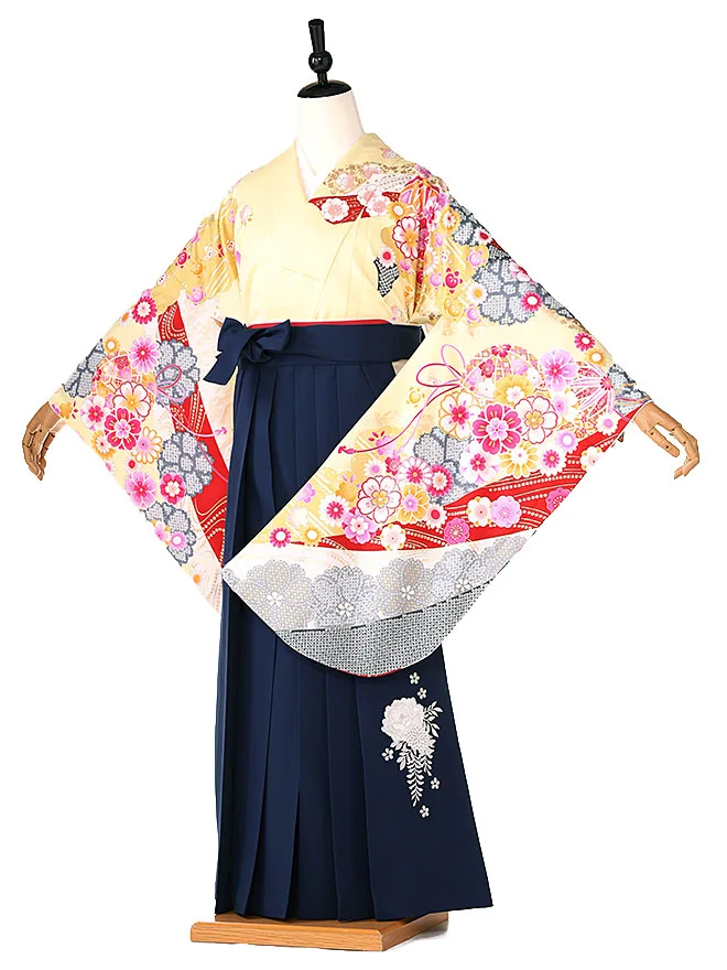 小学生卒業式かんたん袴(女の子) 黄地 疋田桜 046