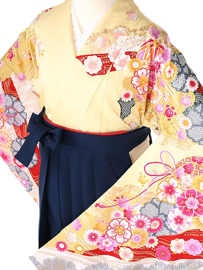 小学生卒業式かんたん袴(女の子) 黄地 疋田桜 046