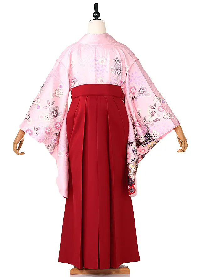 小学生卒業式かんたん袴(女の子) ピンク地桜蝶 エンジ牡丹 047