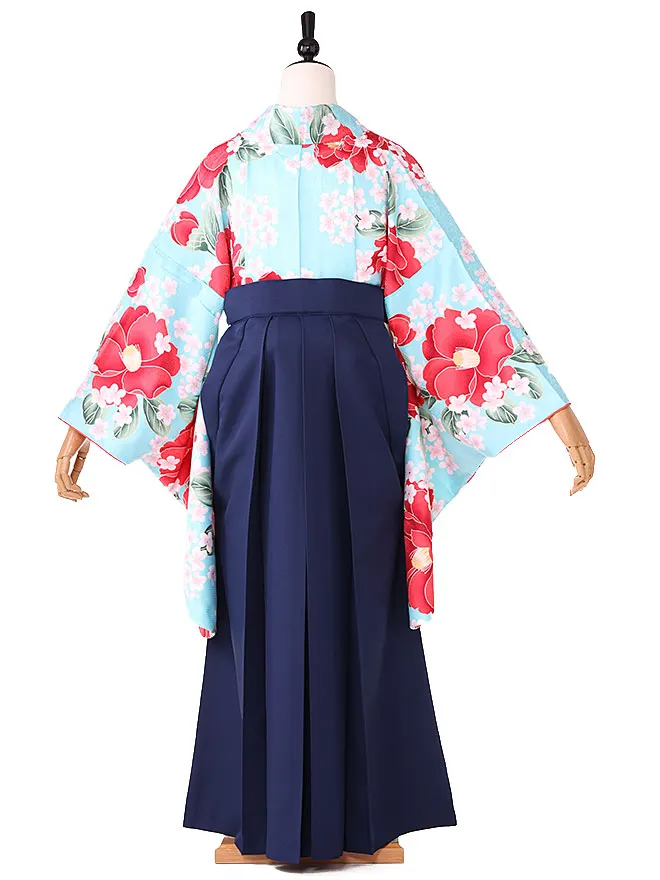 小学生卒業式かんたん袴(女の子) 水色 椿桜 048