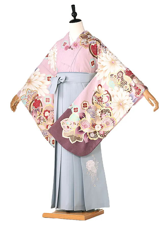 小学生卒業式かんたん袴(女の子) 薄紫地 菊桜 050
