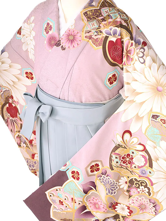 小学生卒業式かんたん袴(女の子) 薄紫地 菊桜 050