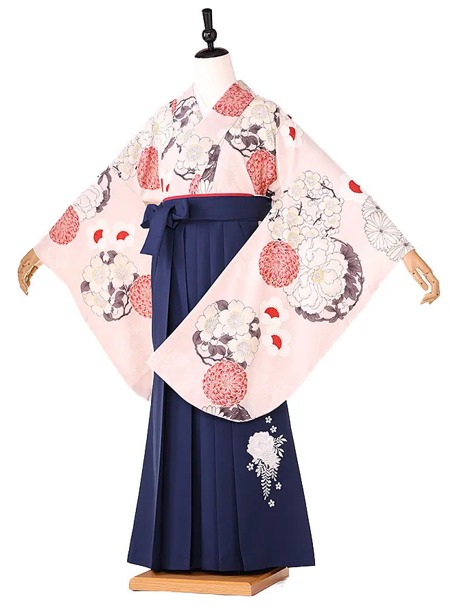 小学生卒業式かんたん袴(女の子) 薄ピンク地 菊桜 051