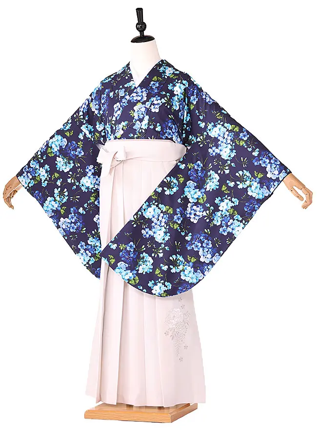 小学生卒業式かんたん袴(女の子) 紺地 洋花柄 052