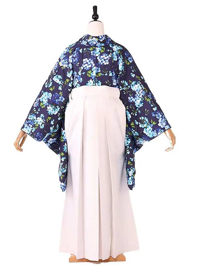 小学生卒業式かんたん袴(女の子) 紺地 洋花柄 052