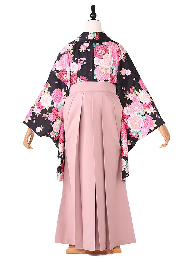 小学生卒業式かんたん袴(女の子) 黒地 牡丹桜 053